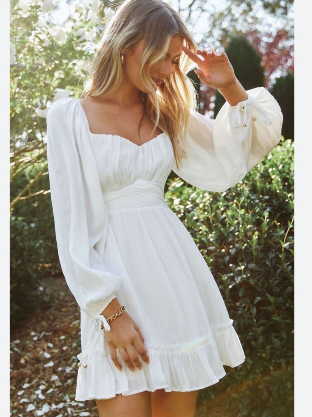 HELLO MOLLY White Boho Mini Dress Sz 8‎ Bridal Ruffle Puff Sleeve